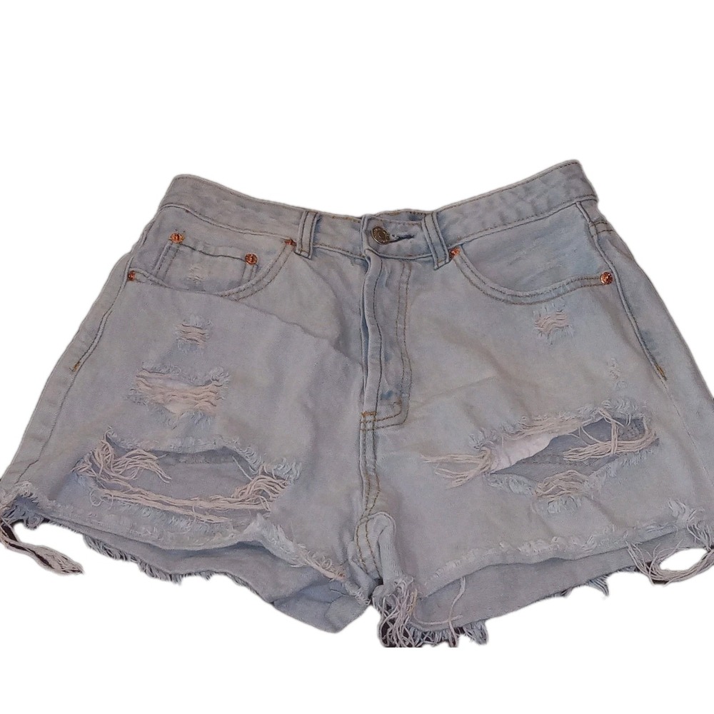 Signature 8 Button Fly Shorts Distressed Denim Women's Sz M Y2K Skater Grunge
